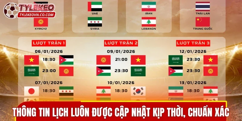 Thông tin lịch thi đấu luôn được cập nhật kịp thời, chuẩn xác